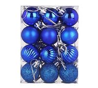 24Pcs Christmas Baubles Christmas Balls Ornaments For Tree Decorations Hanging Ornament For Wedding Birthday Party Home Decoration (02#Blue)