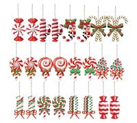 24PCS Christmas Candy Ceiling Decorations, Wooden Candy Cane Christmas Tree Hanging Decorations, Wooden Candys Pendant For Indoor Outdoor Holiday Party Mantel Window Decoration