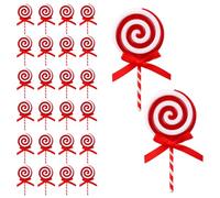 24pcs Christmas Candy Tree Ornament, Plastic Peppermint Candy Cane Decorations Xmas Hanging Lollipop Pattern Decorations for Xmas Home Party Supplies (Red, White)