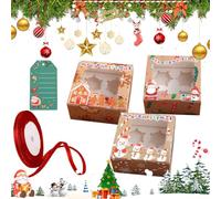 24Pcs Christmas Cupcake Boxes 4 Hole - Multifunction Inserts Deep Cake Boxes with Clear Window for Muffins,Treats,Pastries,Suitable for Home Baking,Party,Wedding,Christmas,Cake Shop-Mixed