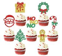 24pcs Christmas Cupcake Toppers, Merry Cake Decorations, Santa Claus Picks for Party Supplies, New Year Ceremony Cake Decorations (Mix)