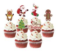 24pcs Christmas Cupcake Toppers, Merry Christmas Cake Decorations, Santa Claus Xmas Cake Picks for Christmas Party Supplies, New Year Ceremony Party Cake Decorations Supplies (Pattern A)