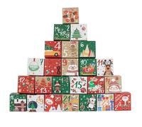 24PCS Christmas Day Advent Calendar Gift Box Christmas Candy Cookies Box Kraft Paper Gift Packaging Box Happy New Year 7x7x7cm(24PCS-A)