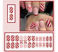 24PCS Christmas Fake Nails Red Long/short Almond Fake Suitable Dinner Nails For Dating,