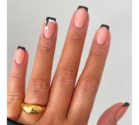 24pcs Christmas False Nails,Nude Press on Nails French Tip,Short Square French Tip Stick on nails,Cute Christmas Hat Black Design Nude Fake Nails Full Cover,Xmas Winter Fake Nails Festival Holiday