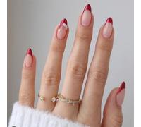 24pcs Christmas French Tip False Nails Short,Press On Nails with Christmas Hat Design,Christmas French Tip False NailsFrench Almond False Stick on Nail,Christmas Decoration Festival Holiday Nail Art