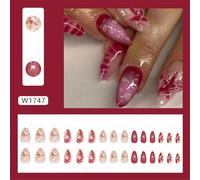 24Pcs Christmas Full Covers Acrylic Nails With 3D Floral Designs Press On Nails French Nails Accesories Manicure Nails