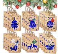24pcs Christmas Gift Bags in Kraft Paper, 8 Styles Kraft Paper Bags with Handles, Christmas Bags, Christmas Themed Gift Bags for Christmas, Party Gift Bags