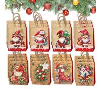 24pcs Christmas Gift Bags in Kraft Paper, 8 Styles Kraft Paper Bags with Handles, Christmas Bags, Christmas Themed Gift Bags for Christmas, Party Gift Bags