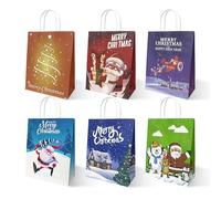 24PCS Christmas Gift Bags with Handles - 6 Festive Designs Medium Holiday Kraft Paper Bags for Kids, Adults, Party Favor, Treat, Goodie, Shopping, Xmas Decorations, Gift Wrapping Supplies for