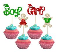 24Pcs Christmas Gingerbread Man Cupcake Toppers Glitter Gingerbread Man Boy or Girl Cupcake Picks for Merry Christmas Baby Shower Gender Reveal Birthday Party Cake Decorations Supplies