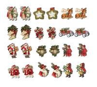 24PCS Christmas Hanging Wood Vintage Xmas Ornaments Santa Claus Bell Candy Cane Cute Christmas Tree Ornaments for Holiday Party Style 1.