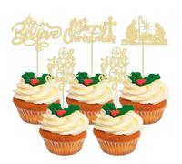 24Pcs Christmas Jesus Cupcake Toppers Glitter Holy Night Blessed Believe Christmas Nativity Cupcake Picks for Nativity Scene Theme Christmas Jesus Birthday Party Cake Supplies Gold