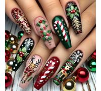 24PCS Christmas Nails, Elegant Christmas Press-On Nails, Heavy Duty Glam Design, Reusable Holiday Nail Art for Parties, Gift-Giving, Festive Manicure