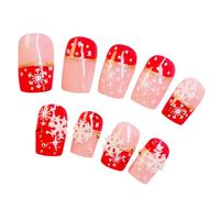 24pcs Christmas Nails with Glue Press On Nail 3D Snowflake False Nails French Tip Xmas Red Pink Christmas Fake Nails with Glue for Women Girls