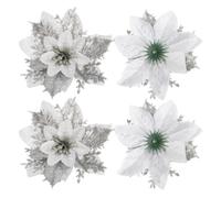 24pcs Christmas Ornament Silver Silk Cloth Decorative Flower for Tree