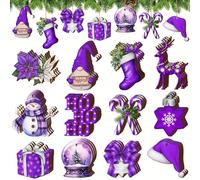 24pcs Christmas Ornaments for Tree Decorations Full Cover Purple Cute Xmas Trees Wooden Hanging with Rope Holiday Decor Party Festive Small Supplies,Funny Gift for Women Friends