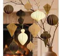 24Pcs Christmas Paper Honeycomb Ornaments for Tree, 3D Glitter Edge Paper Honeycomb Lanterns Foldable Vintage Beige Brown Hanging Decorations for Xmas Tree New Year Holiday Party Home Decor