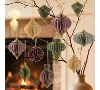 24Pcs Christmas Paper Honeycomb Ornaments for Tree, 3D Glitter Edge Paper Honeycomb Lanterns Reusable Decorative Hanging Ornaments for Xmas Tree New Year Holiday Party Home Decor, Red Green Pink