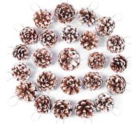 24pcs Christmas Pine Cones, Natural Hanging Snow Pinecones with string, Festival Holiday Ornaments for DIY Crafts Home Xmas Tree Winter Wreath Garland Wedding Decorations