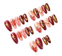 24Pcs Christmas Press on Nails Aesthetic Snowflake Bow Wreath Press on Nails Reusable Long Lasting Easy Application for Women Girls on Short, Ons, Impress, on