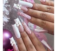 24pcs Christmas Press On Nails Long Square False Nails French Tip Full Covers Acrylic Stick On Nails With Bows Designs