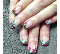 24pcs Christmas Press On Nails Short Square French Tip False Nails Glitters Designs Winter Snowflake Artificial Nails