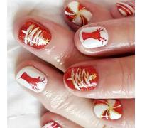 24Pcs Christmas Press On Nails Short Square Snowfla Designs False Full Covers Glossy Stick On For Women False Nails