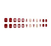 24Pcs Christmas Press On Nails Short Square Stick on Nails with Snowflake Patterns Glittering French Tip for Women