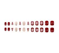 24Pcs Christmas Press On Nails Short Square Stick On Nails With Snowflake Patterns Glittering French Tip For Women