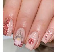 24Pcs Christmas Press On Nails With Snowflakes False Stick On Holiday Winter Accessories For Women Nail Art For Parties