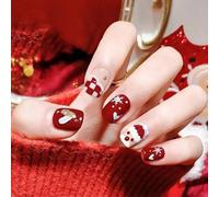 24pcs Christmas Red Nails, Short False Nails Red Checkered Press on Nails White Snowflake Santa Clause Fake Nails Glitter Gold Heart Stick on Nails Removable Glue-on Nail Tips Women Nail Accessories