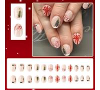 24PCS Christmas Reusable Press - On Nails 12 Sizes Snowflake Bowknot Pattern For Holiday Party Fake Decor Nail Nails