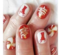 24Pcs Christmas Short Square False with Snowflake Designs Glossy Stick on Winter Art Stick on Nails