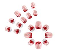24Pcs Christmas Short Square Stick on Nails Snowflake Embellishments Press on Winter Accessories Artificial False Nails