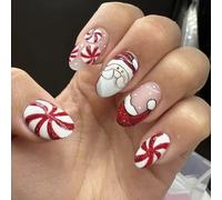 24Pcs Christmas Snowflake Press On Nails Stripes Full Covers Glitters Artificial Acrylic For Festive Art Christmas Press On Nail