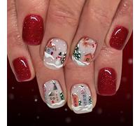 24Pcs Christmas Snowman Glitters Press On Nails Festive Holiday Party Comfortable Wear Artificial Nails Easy Application Glitters Snowman Fake Nail