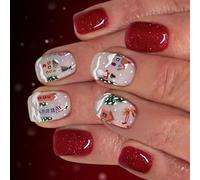 24Pcs Christmas Snowman Press On Nails With Glitter Holiday Party Artificial Nails Quick Application Glitters Snowman Fake Nail