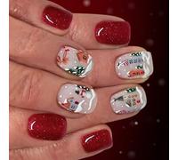 24Pcs Christmas Snowman With Glitter Holiday Party Artificial Nails Quick Application Tree Press On Nail