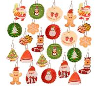 24PCS Christmas Tags Xmas Gift Paper Tags Kit with Luxury Characters Santa Reindeer Elf Snowman Penguin Wrapping Hanging Label with String for Present DIY Christmas Tree Decoration Packaging Crafts