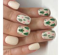 24PCS Christmas Themed Artificial Nails Green Red Glossy Press On Nails With Festive Patterns ABS Materials Not Glues Needed Christmas Party Nail Easy Application