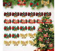 24pcs Christmas Tree Bows with Bells, Christmas Bows for Gift Wrapping, Xmas Tree Bow for Decorations Wreath Craft Supplies Bells Decorations for Wreaths and Gifts