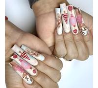 24Pcs Christmas with Snowflake Long Square | Christmas Nails Decoration with Snowflakes Designs Winter Acrylic Nails Manicure for Women and Girls 24Pcs False