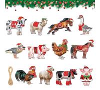 24PCS Christmas Wood Pendant Ornament, Christmas Tree Hanging Pendant, Animals Theme Mini Pendants Hanging Decoration for Xmas Tree Window Winter Holiday Party Decoration, Art Crafts Gift