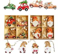 24Pcs Christmas Wooden Hanging Ornaments Set, Car/Elderly/Gnome Christmas Tree Wooden Pendant, Gifts Tags with Ropes & Twines, Rustic Hanging Xmas Tree Decor for Family Holiday Decoration
