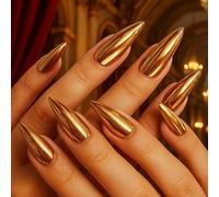 24PCS Chrome Metallic Press On Nails - Long Tips False Nails High Gloss Mirror Effect, Multi-Size Lightweight ABS Kit Easy Stick On for Women Party Daily Wear (Chrome Metallic Nails)