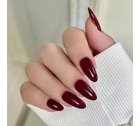 24PCS Classic Plum & Wine Red Press On Nails - Almond Shape Short to Medium False Nails for Women, ABS Material with Jelly Adhesive Tabs, Chic Collection for Autumn, Work & Party