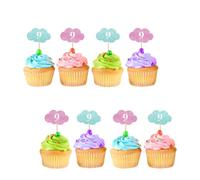 24pcs Cloud 9 Cupcake Toppers, We are On Cloud 9 Baby Shower Cupcake Toppers, Pink Blue Cloud 9th Birthday Cake Decoration for Funny 9th Birthday/Anniversary Theme Party Decoration