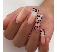 24Pcs Coffin Fake Nails Press On Nails Artificial Nails False Nails Glues On Nails Leopards Designs French Nails Tips