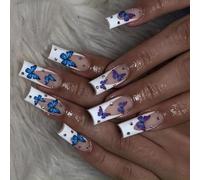 24pcs Coffin Fake Nails Press On The Rut˜Designs French Tips Press Coffin Almond French Tips